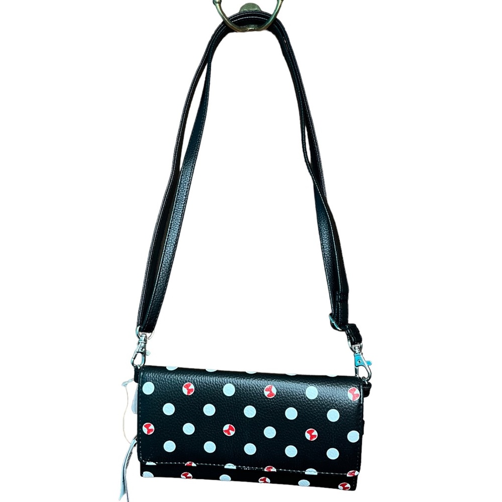 Disney Parks Minnie Mouse Cross Body Purse Wallet Black with Red Bows Wrislet